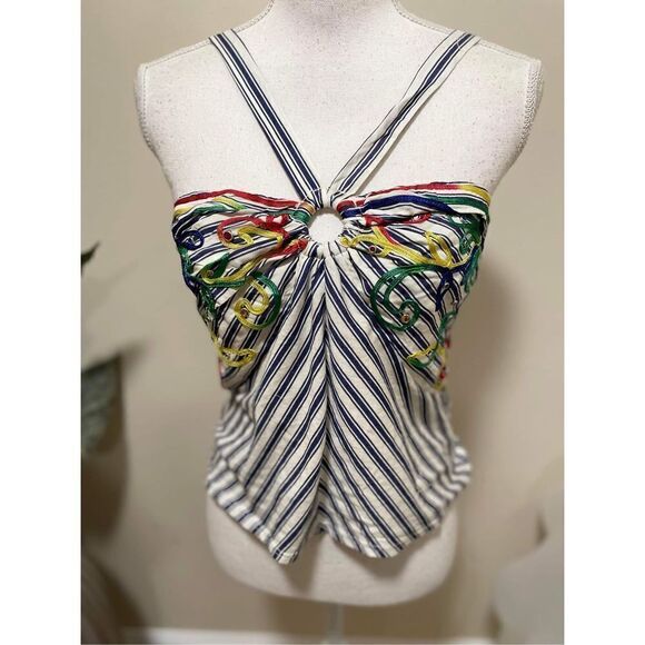 Free People x Tiny Avril Emroidered Striped Knit Halter Size M - Picture 4 of 7
